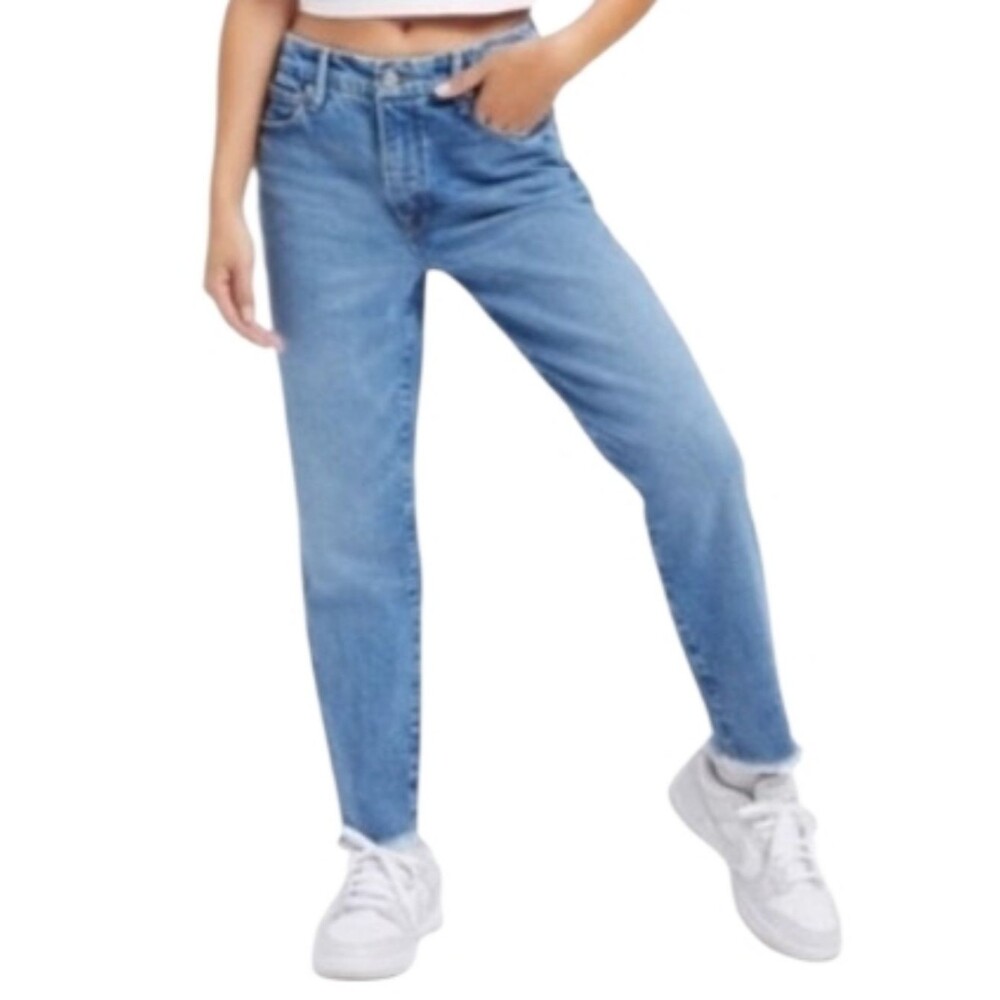 good american good girlfriend plus size straight leg jeans raw hem size 16